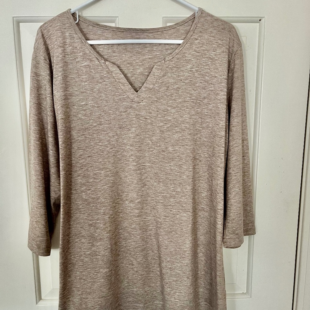 Sherosa Tan V-Neck Cotton and Spandex Tee Sz XL